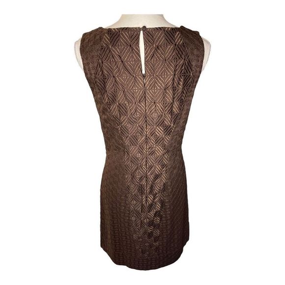 White House Black Market Women’s Size 4 Brown Embroidered Textured Shift Dress - Picture 3 of 4